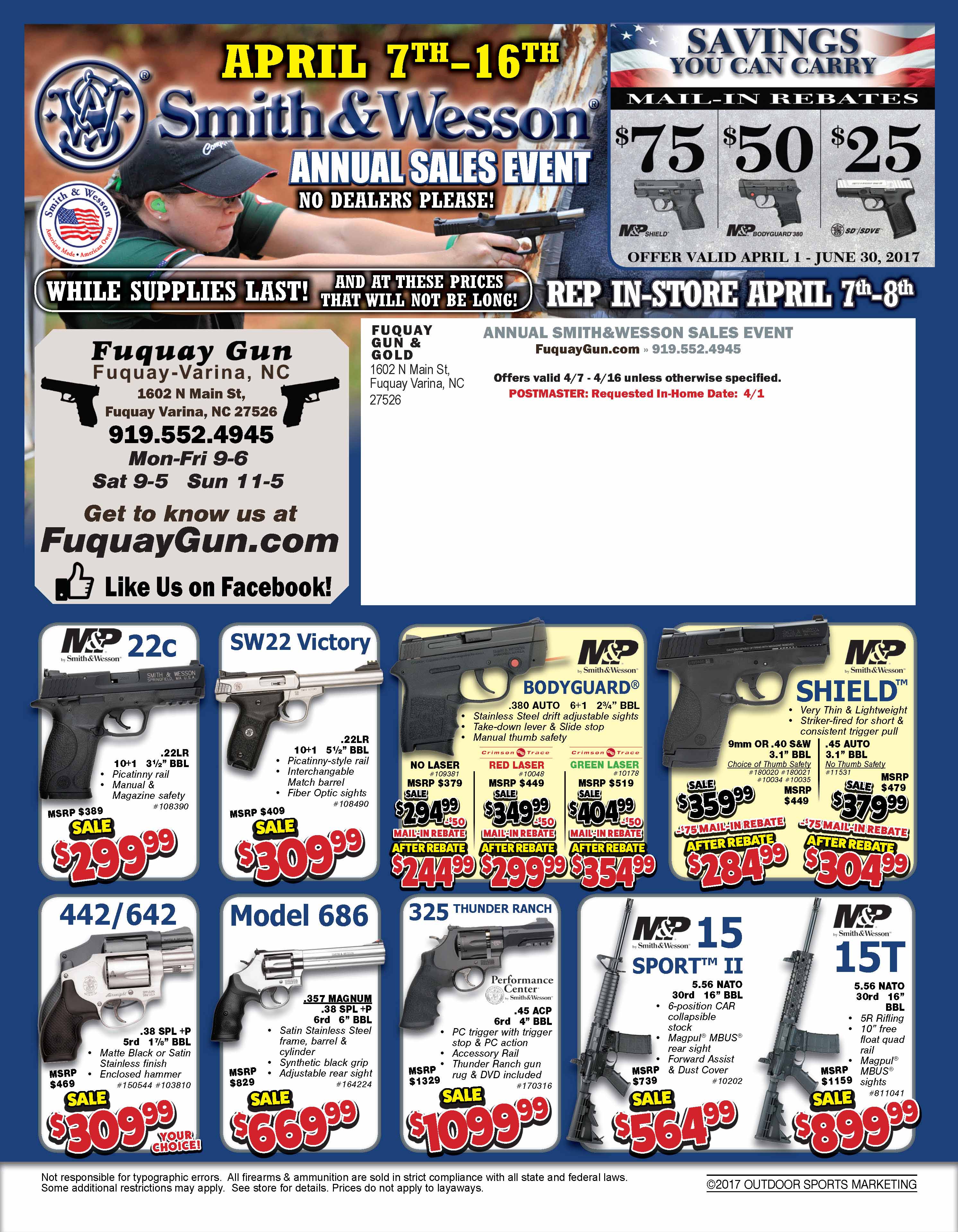 Fuquay Gun and Gold SMITH & WESSON Sale Direct Mail Flyer